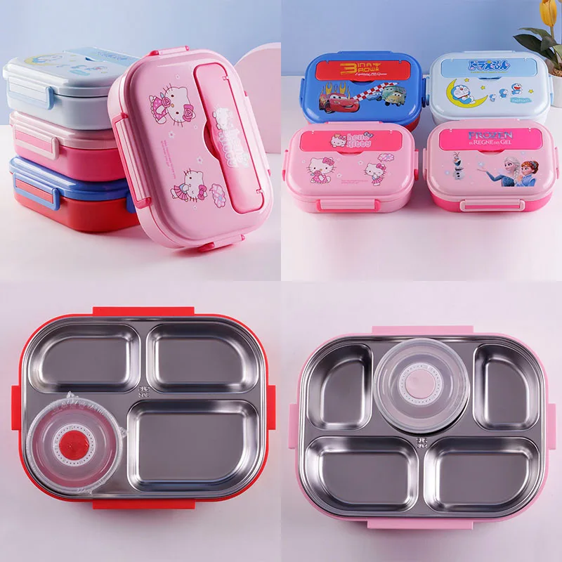 

New Kawaii Snarios Hellokittys 304 Stainless Steel Insulated Separated Type Can Bring Soup Four or Five Grid Lunch Lunch Box