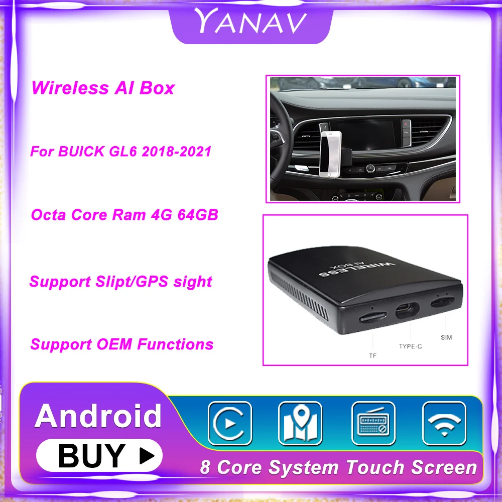 

Carplay беспроводной Ai Box Dual Bluetooth Android для BUICK GL6 2018-2021 автомобильный радиоприемник мультимедийный плеер Smart Box HDMI