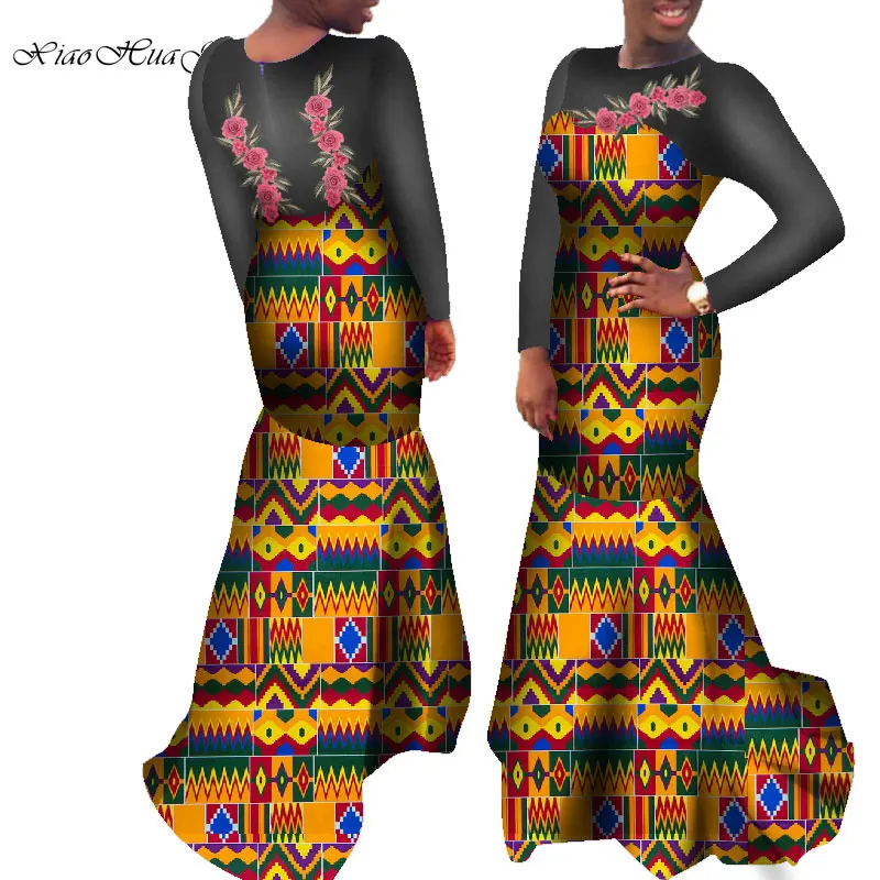 African Dresses for Women Bazin Ankara Dress African Print Flare Sleeve Dashiki Dress Plus Size Long Robe Africaine Femme WY7631