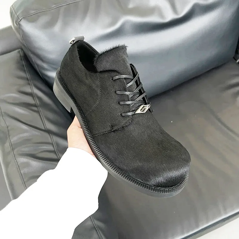 Мужская женская обувь дерби из натуральной кожи с круглым носком ботинки