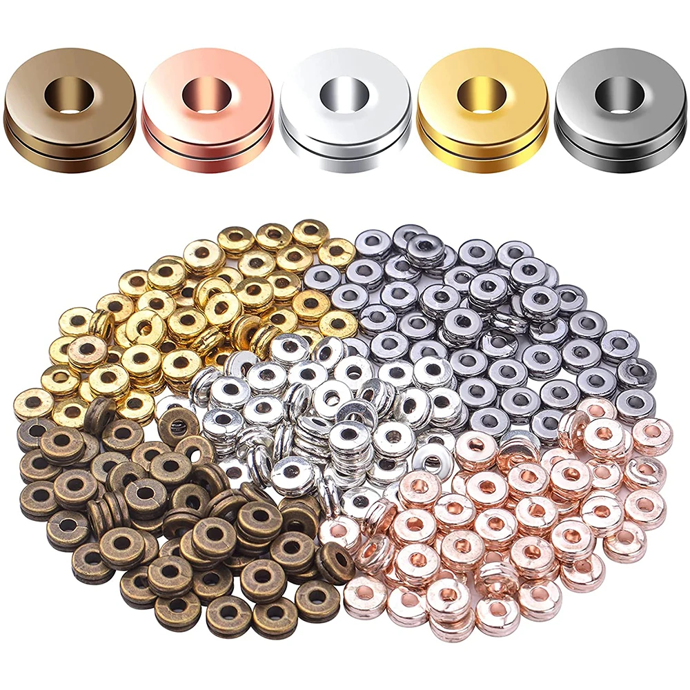 

Metal Spacer Beads 250pcs Double 6mm Flat Round Disc Rondelle Beads Charm Alloy Loose Beads Findings for Bracelet Necklace Jewe