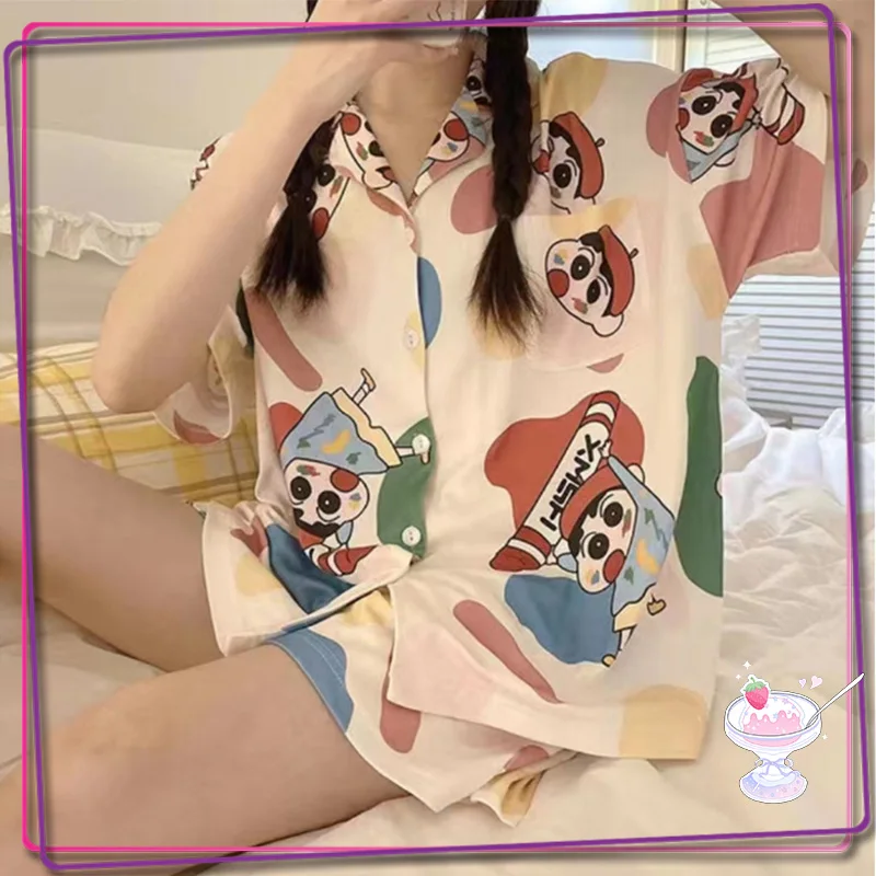 

Пижамный комплект Sanrio Crayon Shin-chan Kuromi Pachacco Kawaii мультяшный милый модный пижамный комплект для девочек женская летняя свободная Ночная одежда