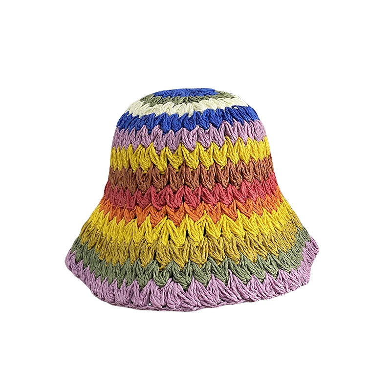 

Women's Vacation Beach Sun Hat Summer Colorful Rainbow Striped Sun Hat Handmade Cap Performance Animation Cosplay Accessories