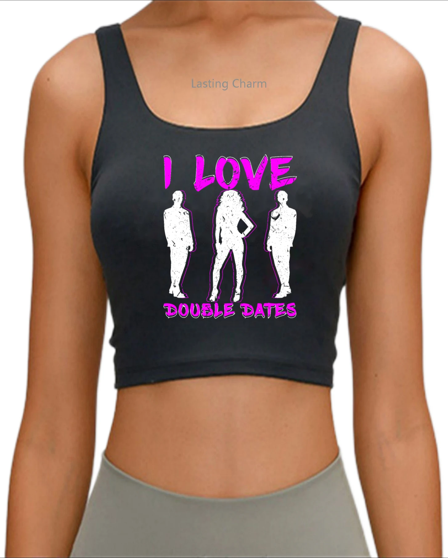 

I Love Double Dates Threesome Swinger Crop Top Hot wife Fun Flirty Poly Gothic Harajuku Print Grunge Tank Top Female Clothes