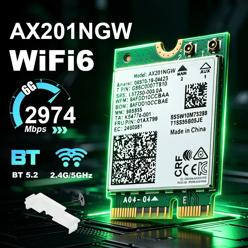 Фото WiFi-карта WiFi 6 AX201, двухдиапазонная, 2,4G/5 ГГц, Bluetooth 5,2, беспроводная карта 802.11ax M.2 NGFF Wlan, Wi-Fi-карта для ноутбука, ПК, Win 10/11 №1