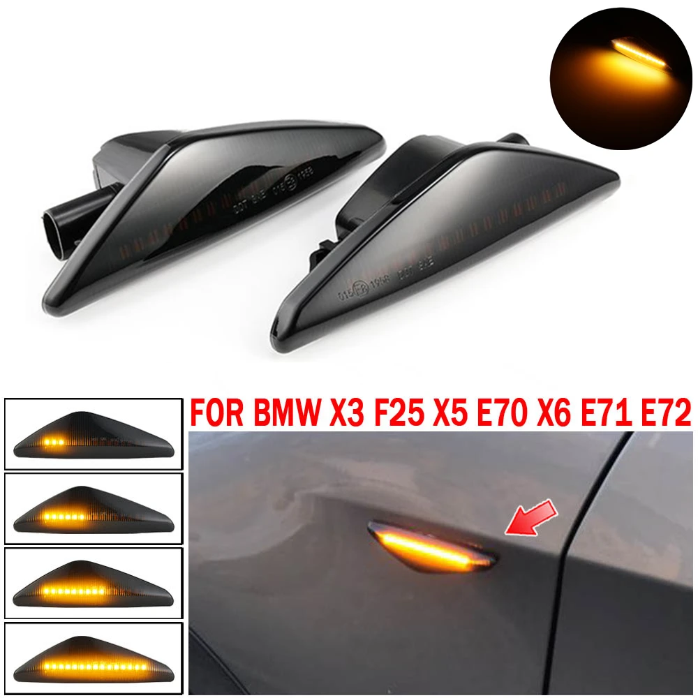 

2pcs LED Dynamic Side Marker Turn Signal Light Sequential Front Fender Blinker Repeater Light For BMW X3 F25 X5 E70 X6 E71 E72