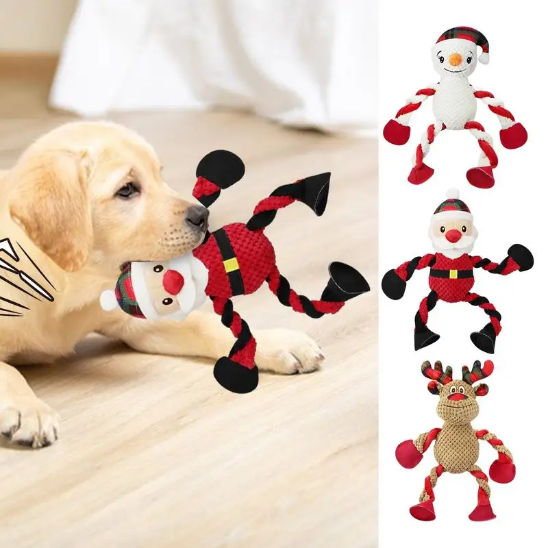 

Pets Dog Interactive Christmas Toy Santa Gift Dog Teeth Cleaning Bite Resistant Chewing Plush Toy Christmas Snowman dog toy