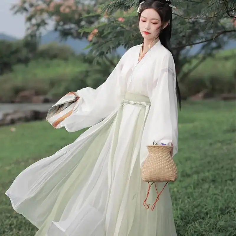 

Весенняя женская белая сказочная танцевальная древняя ханьфу династии Вей Цзинь китайские элементы традиционное платье костюм для выступ...