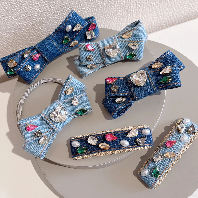 Ful Rhinestone Bb Hair Clips Women Vintage Bowknot Barrettes Elastic Hair Bands New Spring Clip 2022
