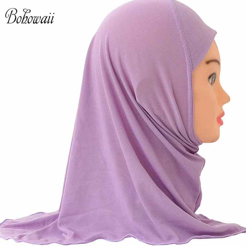 

BOHOWAII 2-7years Kids Hijab for Muslim Girl Head Wraps Cotton Scarf Abayas Ramadan Bonnet Turban Instant Khimar Cap