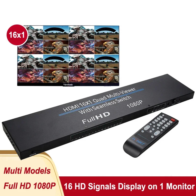Фото 1080P 16x1 HDMI мультипросмотр 8 10 16 сегмента экрана бесшовный переключатель многоэкранный сплиттер 4x1 четырехъядерный мультипросмотр игровой ПК к телевизору №2