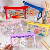 large capacity pencil case kawaii pencil bags cute cosmetic makeup bag tiger bunny pvc pouch school supplies stationery for girl