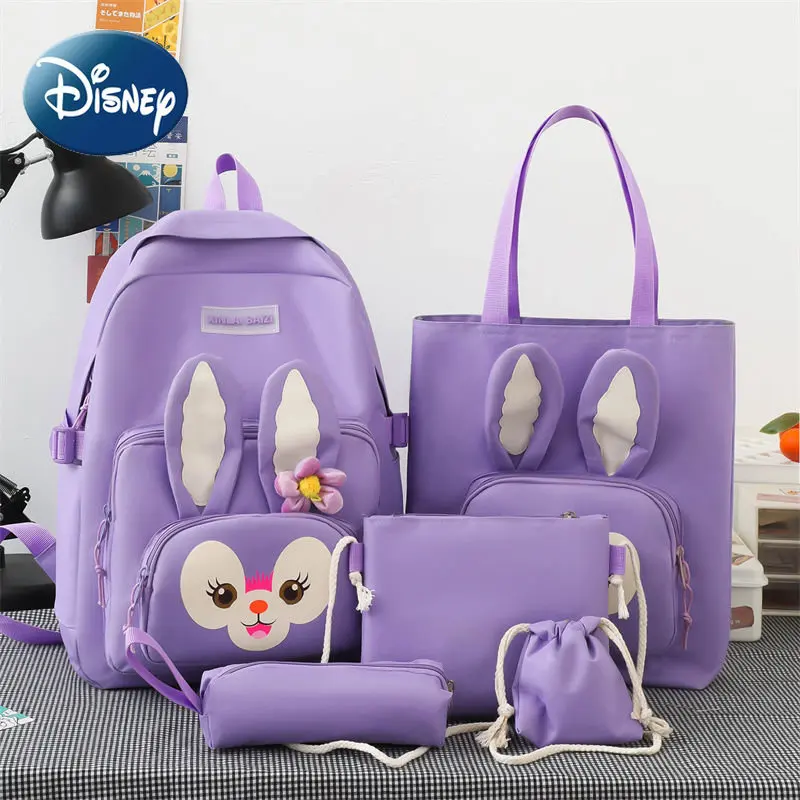 Disney Star Delu Student Schoolbag Five-piece Set for Elementary School Shoulder Bag Handbag Pen Holder Coin Purse Nylon Durable