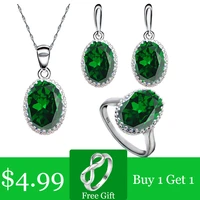 green emerald silver 925 jewelry set for women free gift ring necklace pendant wedding jewelry