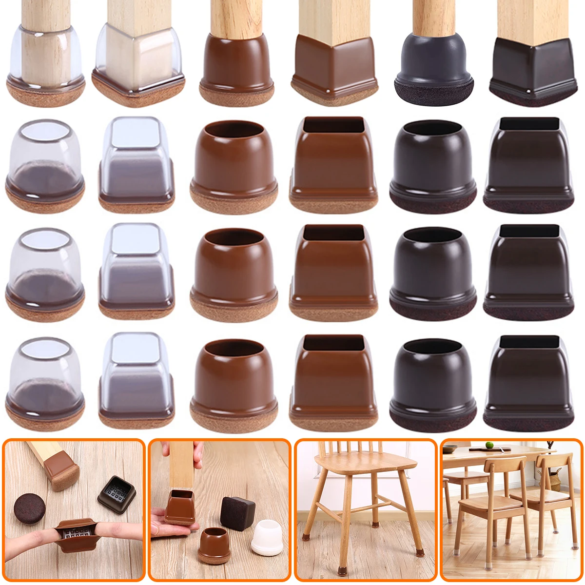 8Pcs Table Chair Leg Protector Covers with Felt Non-Slip Furniture Leg Feet Caps Round Square Foot Pads for Floor Protectors