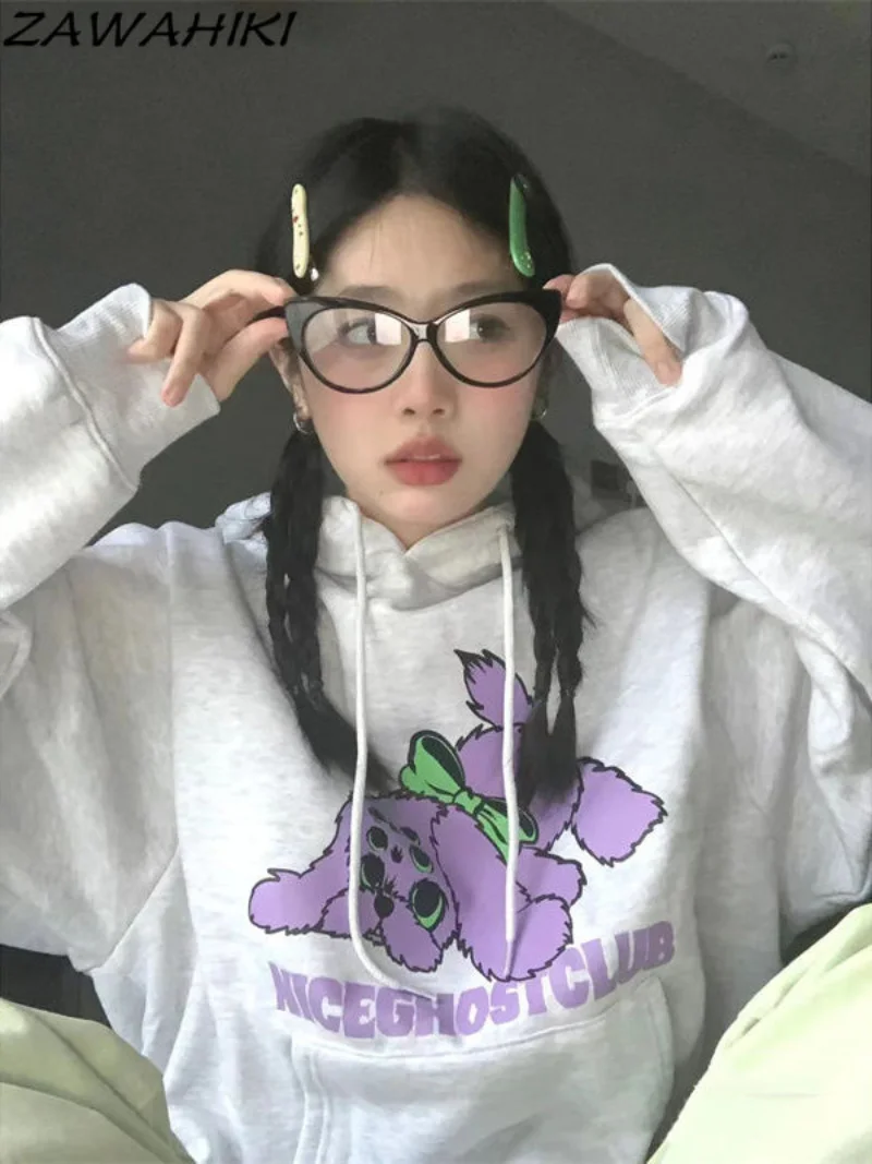 

Y2K Top Harajuku Women's Pullover Hoodie Harajuku Retro Japanese Hoodie Streetwear Animal Print Clothes Goth Sweatshirt