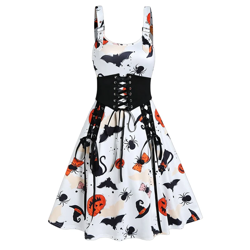 

Женский мини-халат с высокой талией, на шнуровке, с широким поясом и регулируемым поясом, с принтом в виде тыквы летучей мыши и паука на Хэлло...