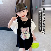 girls summer dress childrens 2022 new short sleeve casual dress korean style baby fashionable pure cotton t shirt skirt