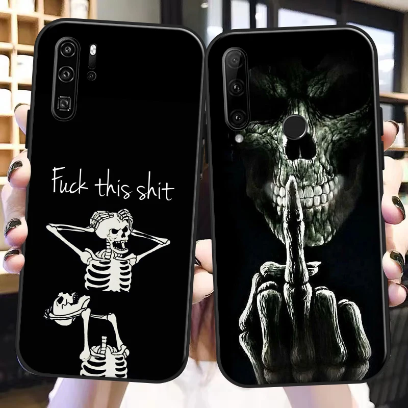 

Funny Skull Human Skeleton For Huawei P50 P40 P30 P20 Pro Lite 5G P Smart Z 2019 Phone Case Carcasa TPU Liquid Silicon Back