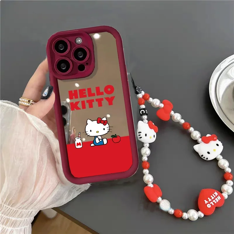 Чехол с цепочкой Hello Kitty для iPhone 14 Plus 13 12 11 Pro Max Mini 5 5S 6 7 8 6s SE 2 3 X XS XSMAX XR милый чехол