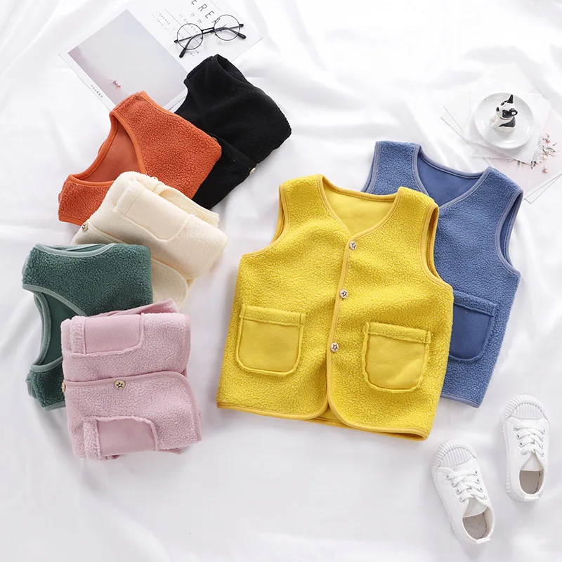 

Autumn And Winter Children's Polar Fleece Vest Baby Thickening Cardigan Boys And Girls Warm Clothes Kids Solid Warm Vest