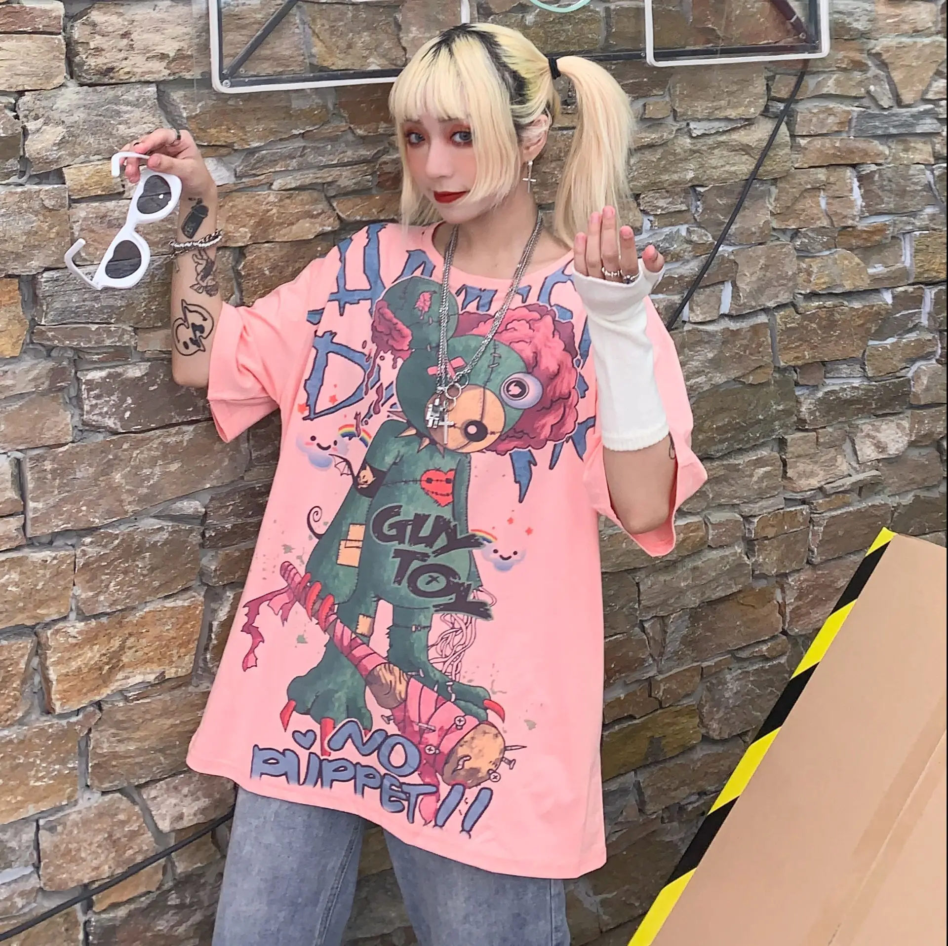 

Женская футболка в готическом стиле, футболка в Корейском стиле с графическим принтом «пастель-гот» и надписью «Фея АЛТ», уличная одежда для девушек, 2023