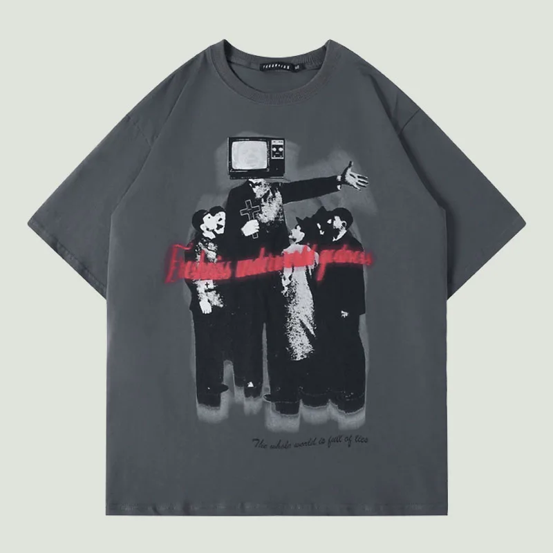 

Футболка мужская оверсайз с коротким рукавом, уличная одежда в стиле хип-хоп, с графическим принтом букв, хлопковая Повседневная Свободная ...