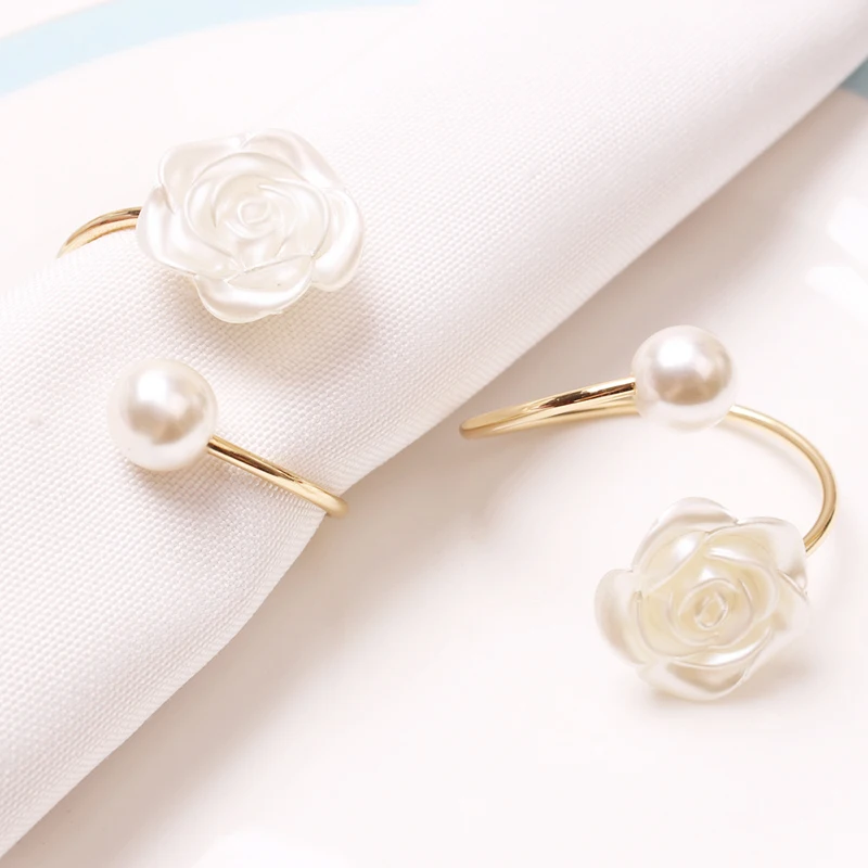

PEANDIM Valentine's Day Wedding Pearl Napkin Buckle Rose Creative Napkin Ring Home Hotel Tissue Ring Party Ring Napkin Holder