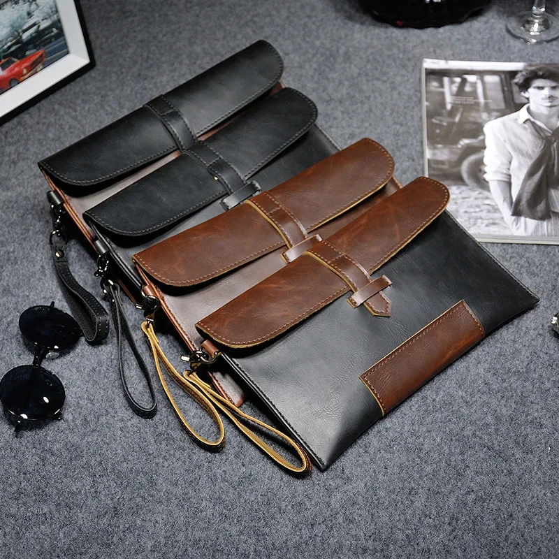 

New Men Business Handbag Retro Casual Men's Handbag Personalized Design Handbag Fashion Crazy Horse Skin Mobile Bag luxury bag