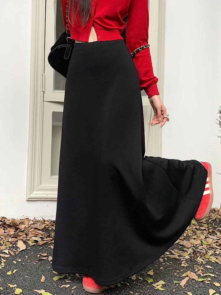 Женская трикотажная юбка-трапеция Qiukichonson повседневная серая и черная длинная