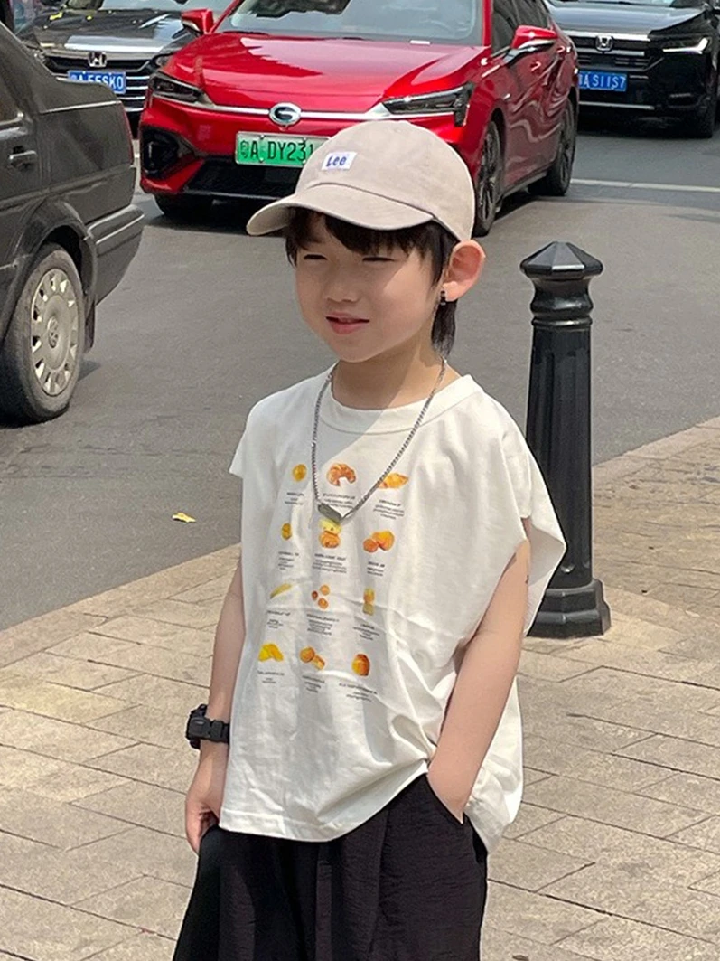 

Boys' Summer Sleeveless Shirt 2022 New Small and Older Children's Short Sleeve T-shirt Trendy Children's Vest Top Trendy Thin