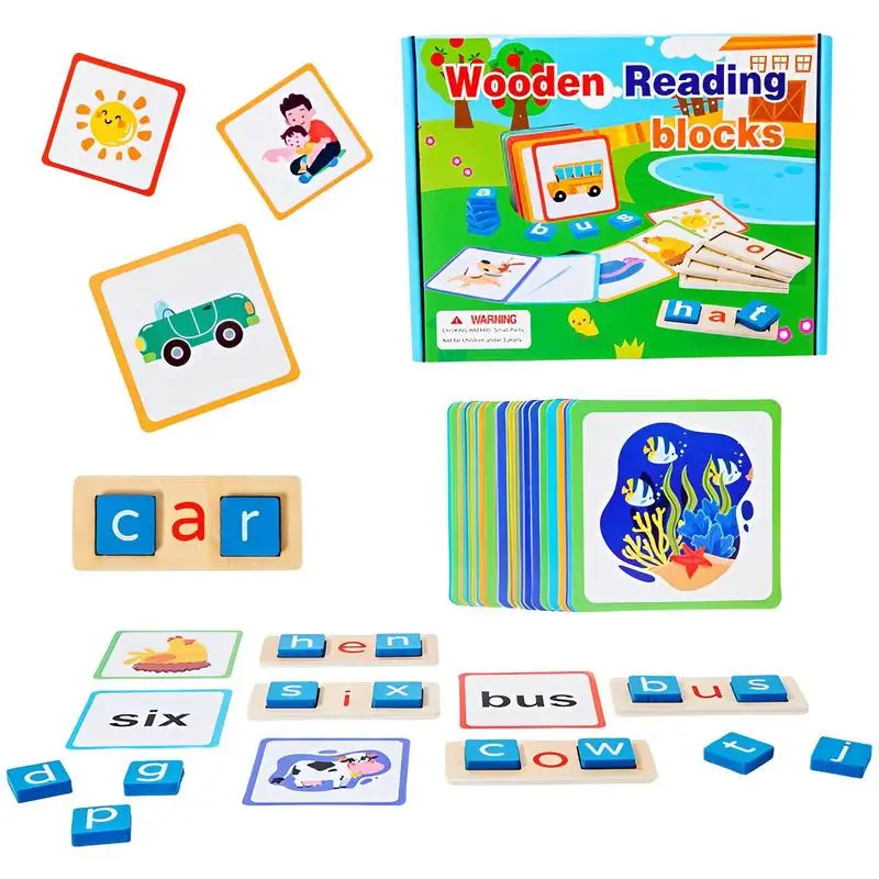 

CVC Word Spelling Game Kids Letter Learning Toys Wooden Short Vowel Spelling Games Flash Cards Sight Learning Activities Toys