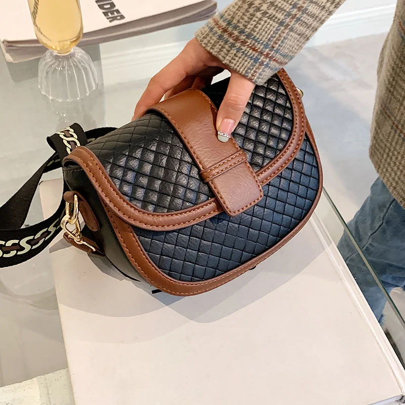 

Fashion Saddle Bag Quality Shoulder Cross Body Purses for Women 2021 Winter New Luxury Designer Leather Woven Bags Bolso Femme