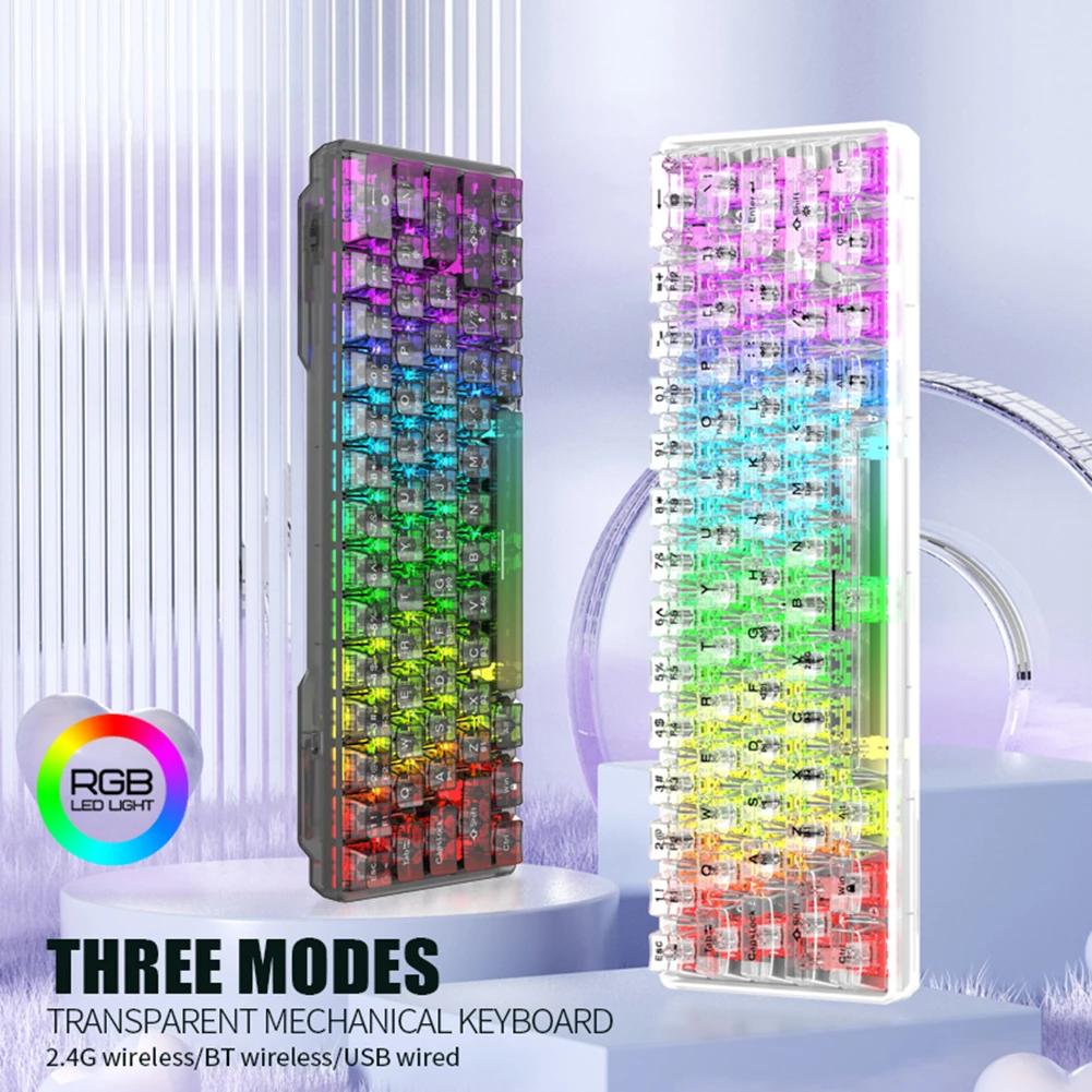 Игровая клавиатура K30Pro, 61 клавиша, 2,4G BT, Проводная Механическая клавиатура с горячей заменой, Bluetooth, прозрачная клавиатура с RGB-подсветкой для ноутбука