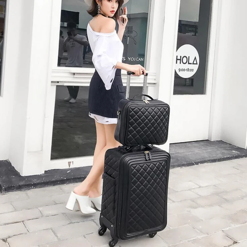 

16"20"24 Inc Women Retro PU Leather Trolley Koffers Spinner Travel Luggage Set