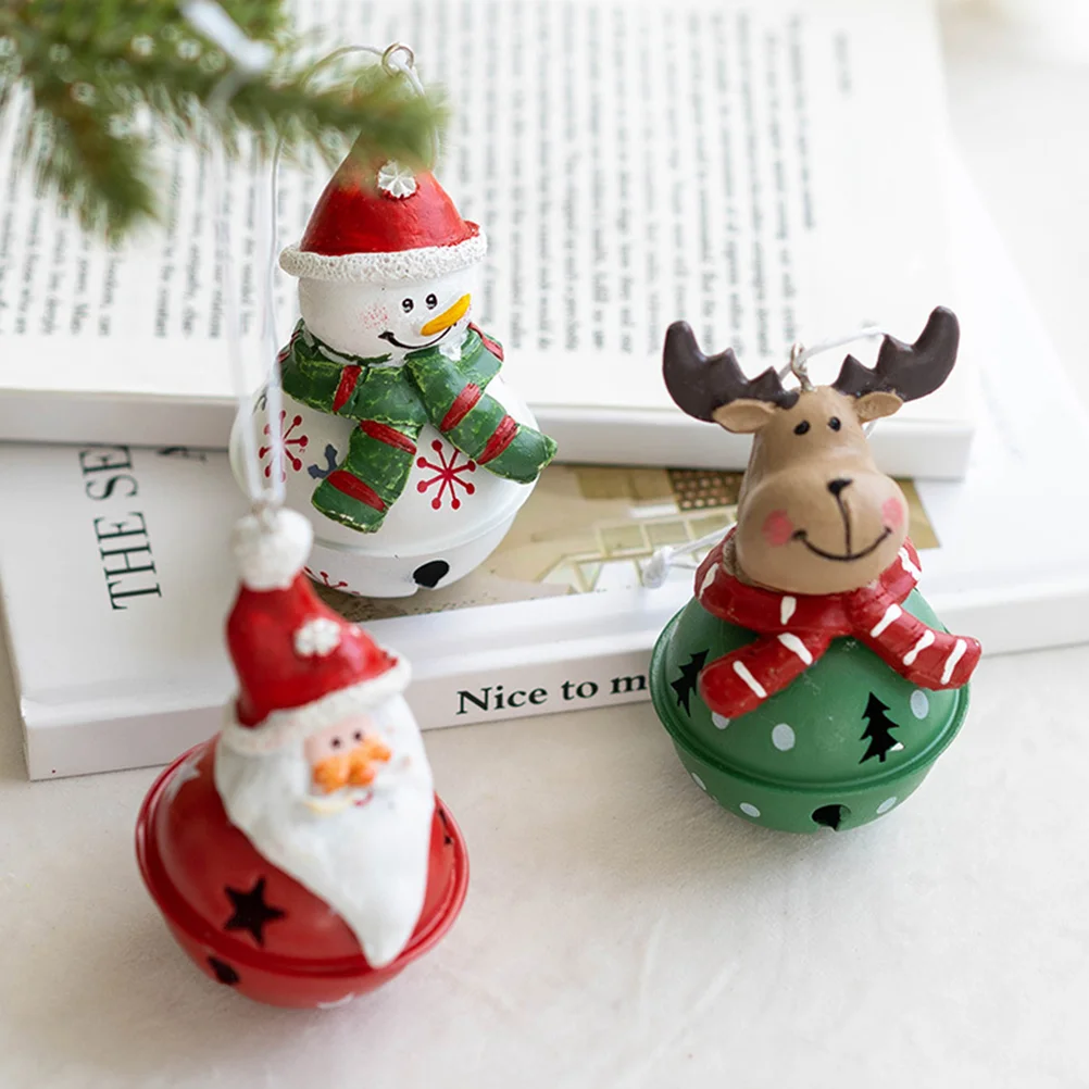 

3pcs Christmas Bells Snowman Elk Santa Claus Bells Decorations Christmas Tree Bells Pendants Decor