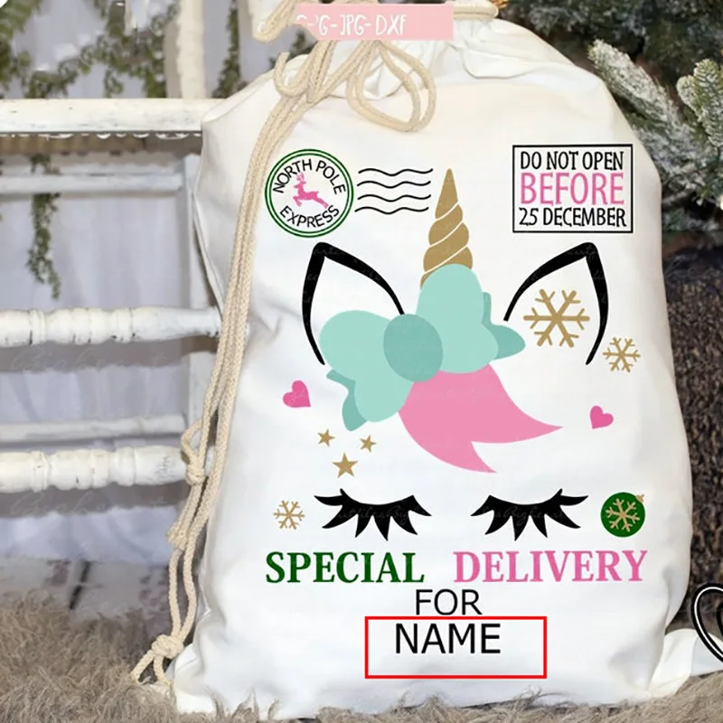 

Customized Personalized kid girl name Unicorn Large Santa Sack Merry Christmas Eve party decoration Gift present Stocking bag