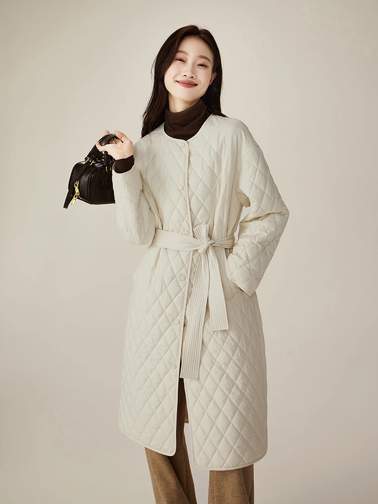 Sofsier 2024 Winter New Fashion Loose Beige Warm Quilted Cotton Long down Coat Casual Outerwear Women