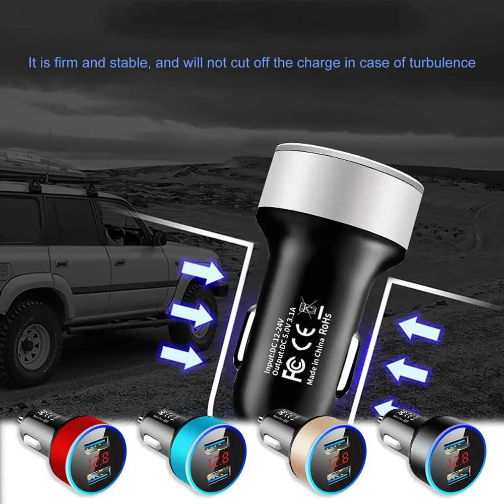 3 1a dual usb car charger 2 ports led display universal mobile phone vehicle chargers fast charging adapter free global shipping