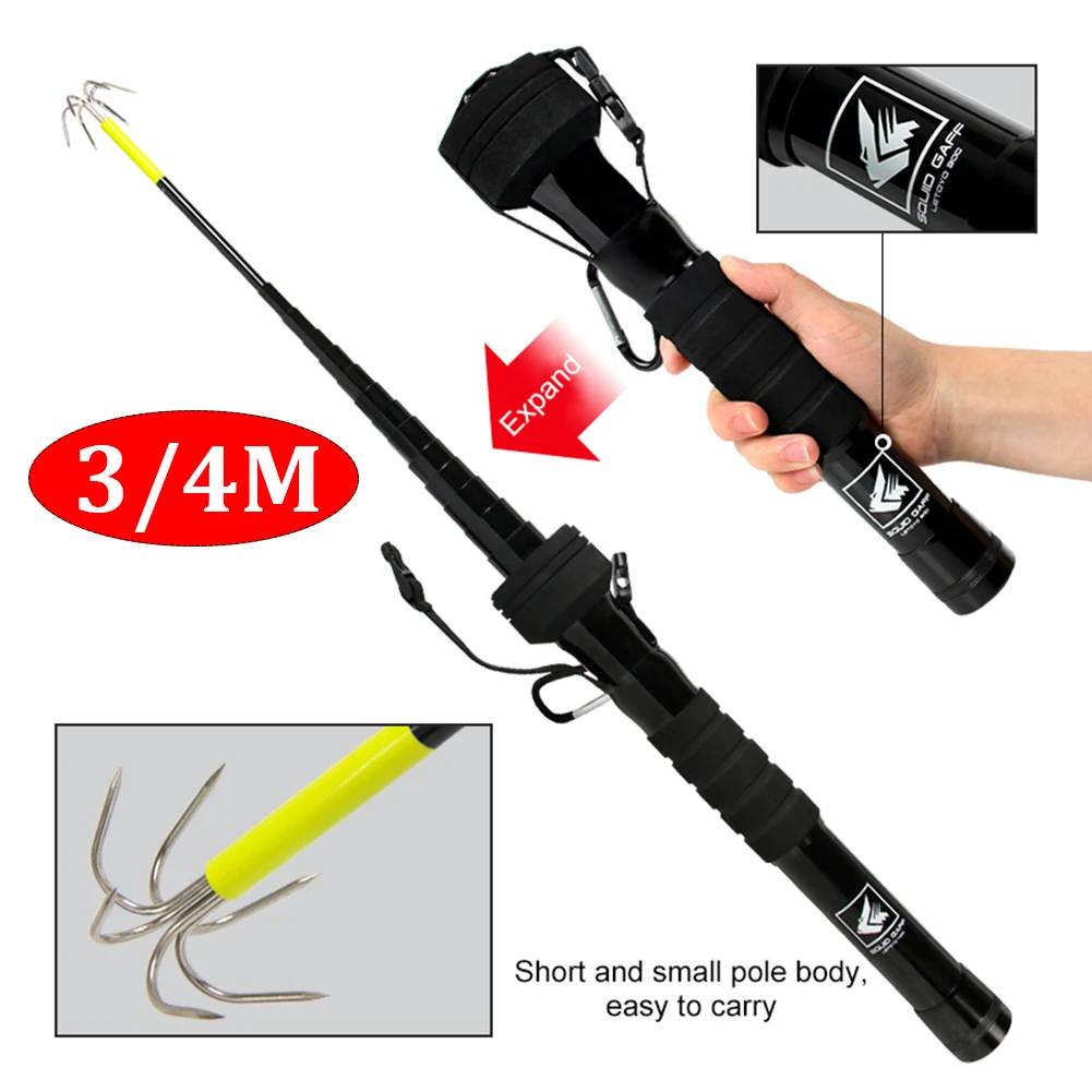 

300/400CM Squid Gaff Six Hooks Corrosion Preventive Retractable Squid Hook Fishing Overall Squid Gaff Sea Fishing Accessories