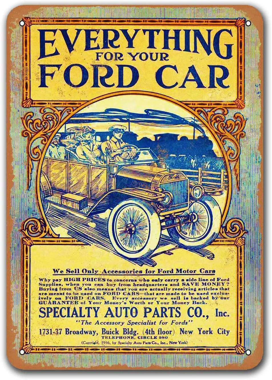 

1910 Specialty Auto Parts Car Tin Signs Vintage, Sisoso Metal Plaques Poster Pub Man Cave Retro Wall Decor 8x12 inch