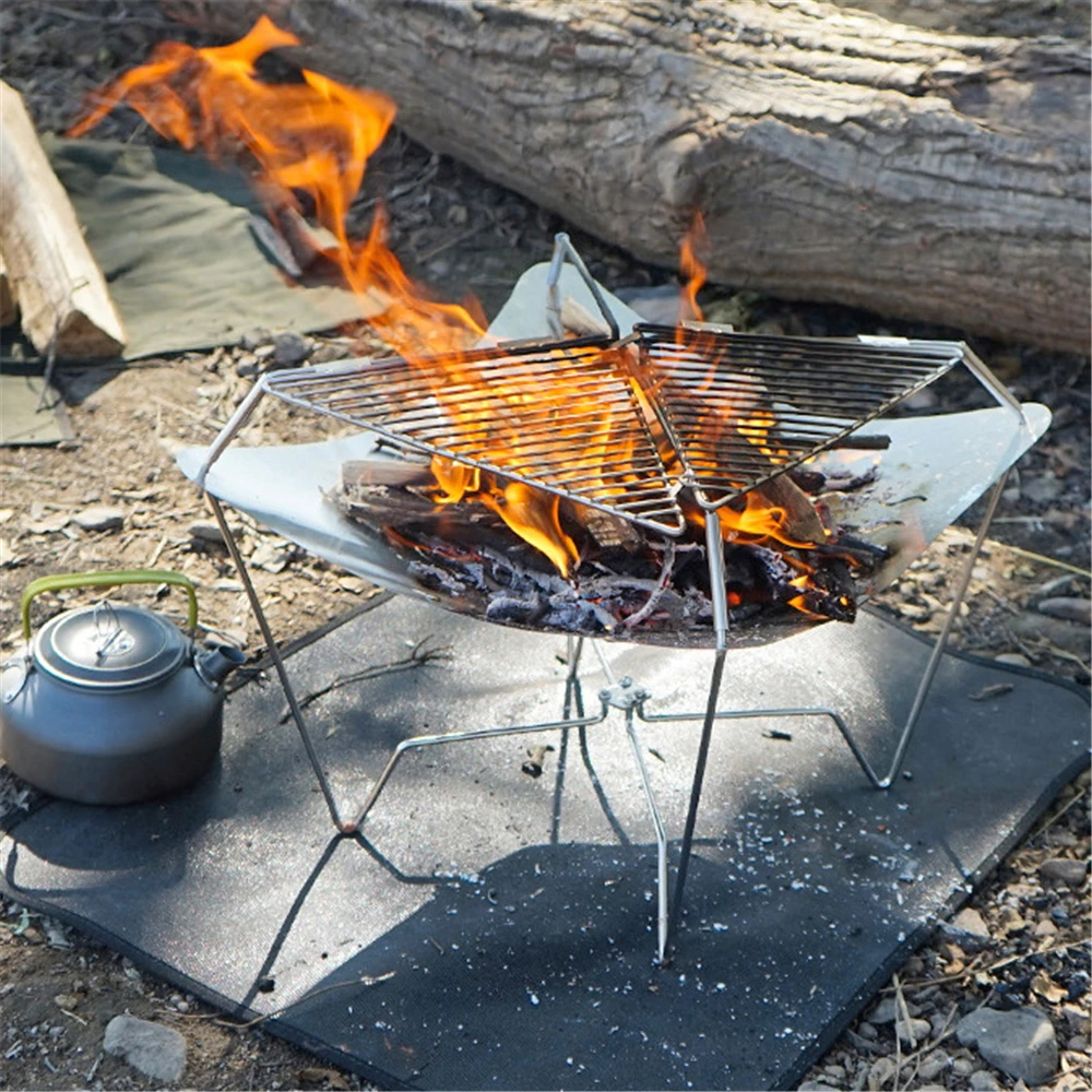 

Folding Barbecue Grill Portable Stainless Steel Incinerator BBQ Burner Wood Stove Bonfire Rack Camp Detachable Carbon Bake Shelf
