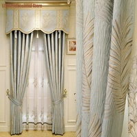 2022 new chenille curtains for living dining room bedroom jacquard high end extravagant pastoral nordic light blue stitching