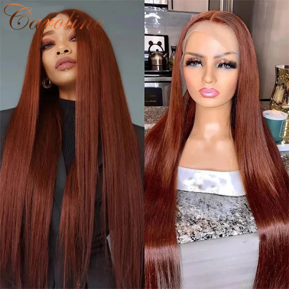 

Reddish Brown Lace Front Wigs Human Hair 180% Straight Lace Front Wig Transparent Lace Frontal Wig #33 Colored Human Hair Wigs