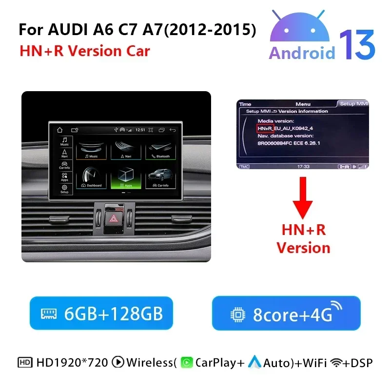 

Android 14 CarPlay для Audi A6 C7 A7 2012 ~ 2018 MMI 3G RMC Автомобильный мультимедийный плеер Навигация Авто Радио Стерео GPS Сенсорный экран