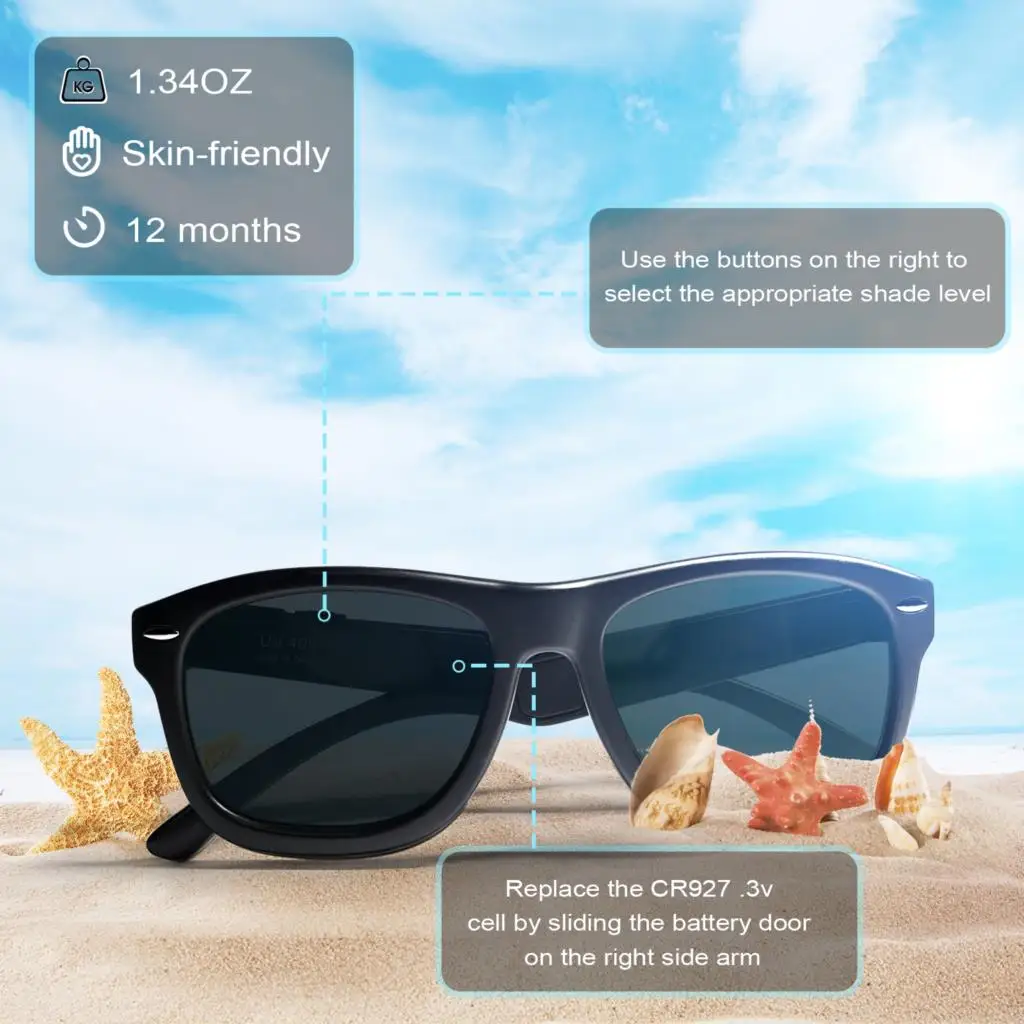 

Original syllable LCD Sunglasses 7 levels Freely Adjustable Brightness shade levels Change the brightness of LCD Sunglasses