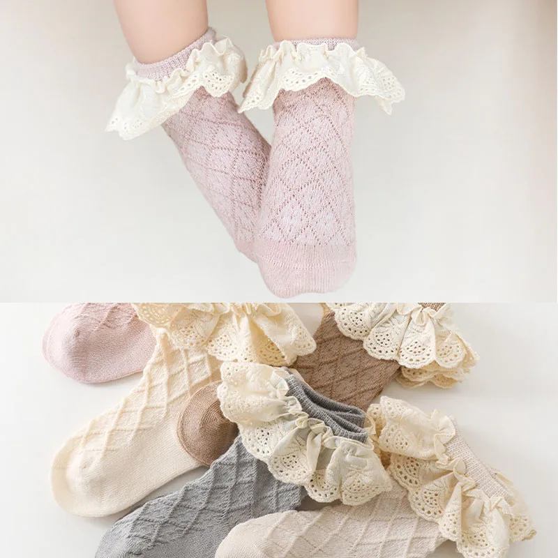

For 0-5 Years Spring Summer Baby Girls Socks Newborn Infant Kids Knee High Cute Socks Toddler Cotton Lace Flower Long Tube Sock