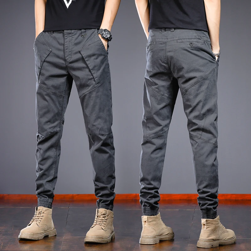 

Newly Fashion Streetwear Men Jeans Spliced Designer Casual Cargo Pants Men Overall Hip Hop Joggers Men Army Green Harem Trousers