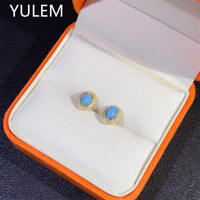 Фото Ювелирные изделия YULEM: серьги из серебра 925 пробы с натуральным бирюзовым камнем 4x6 мм для повседневного ношения, подарок для друга. №1
