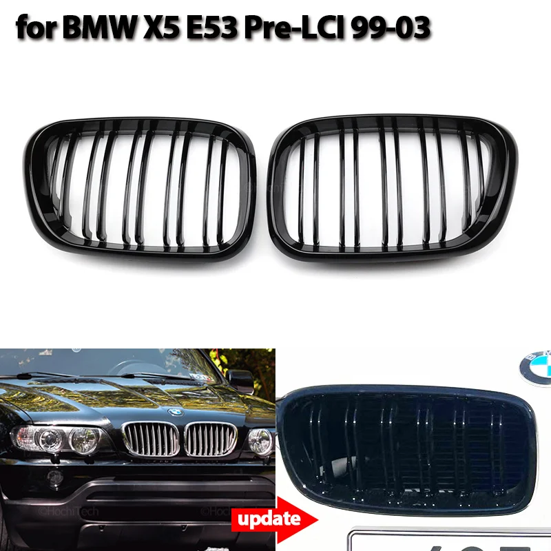 

Glossy Black Front Hood Kidney Grille Grill ABS Dual Line Compatible for BMW X5 E53 Pre-LCI 1999 2000 2001 2002 2003 Accessories